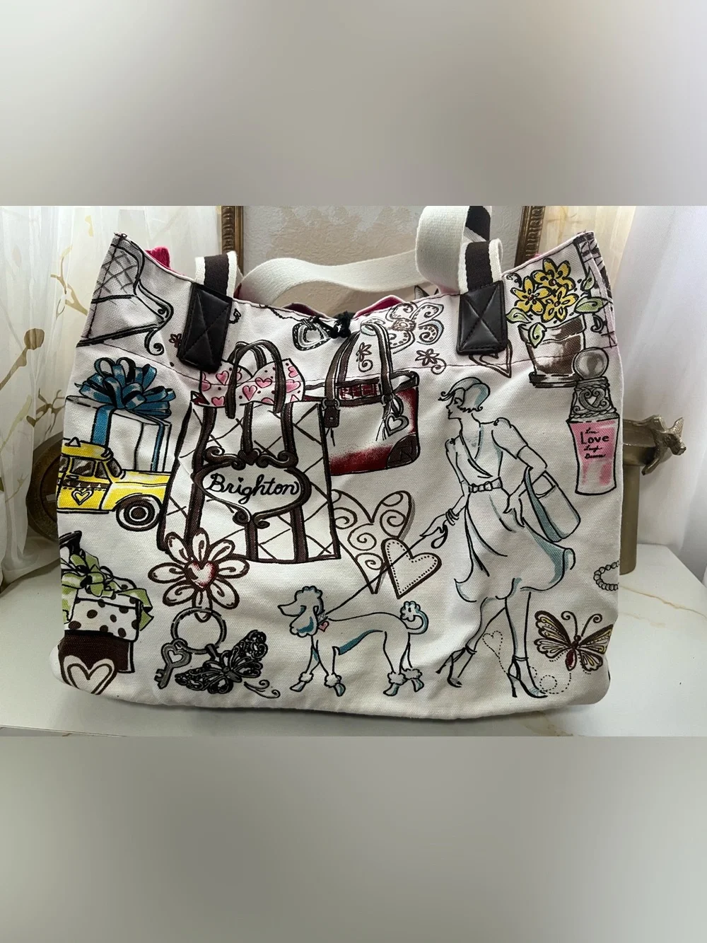 Brighton Whimsical Sketch Print Canvas Tote Bag Large Shopper Travel Purse Mult
